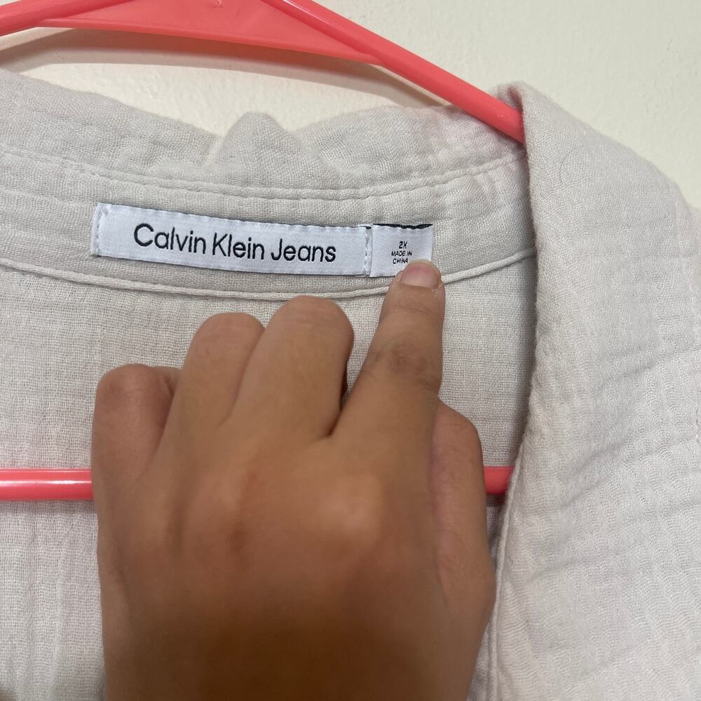 Calvin Klein Jeans Women's Plus Size Button Up‎ Shirt Cotton Shirt Beige 2X - Picture 7 of 12